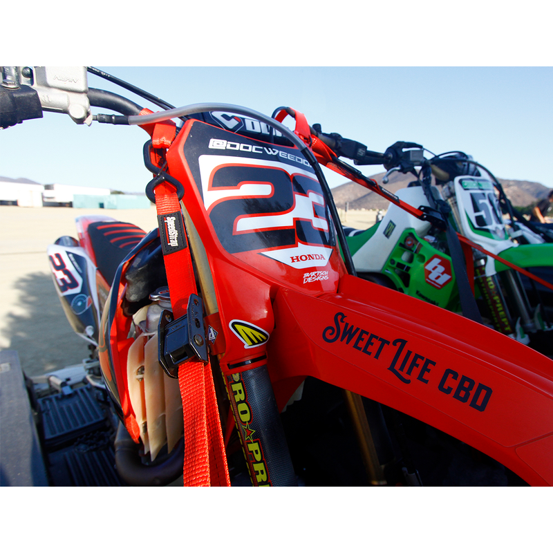 Speedstrap 25mm Cam-Lock Spannband mit S-Haken und Soft-Schlaufe (2er- Pack) - Rot