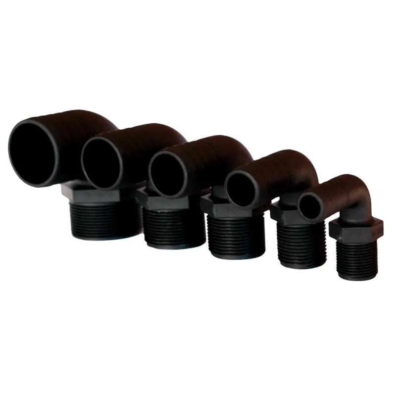 Kunststoff Schlauchtülle, Rechtwinklig, Ø1-1/2"X38mm, mit Außengewinde, Schwarz