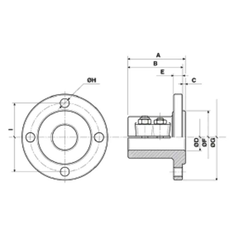 Bronzener Klemmflansch mit Zentrierrand, Ø40mm-Welle, Zentrierrand Ø63,5mm, Lochkreis Ø108mm, 4x Ø11,5mm