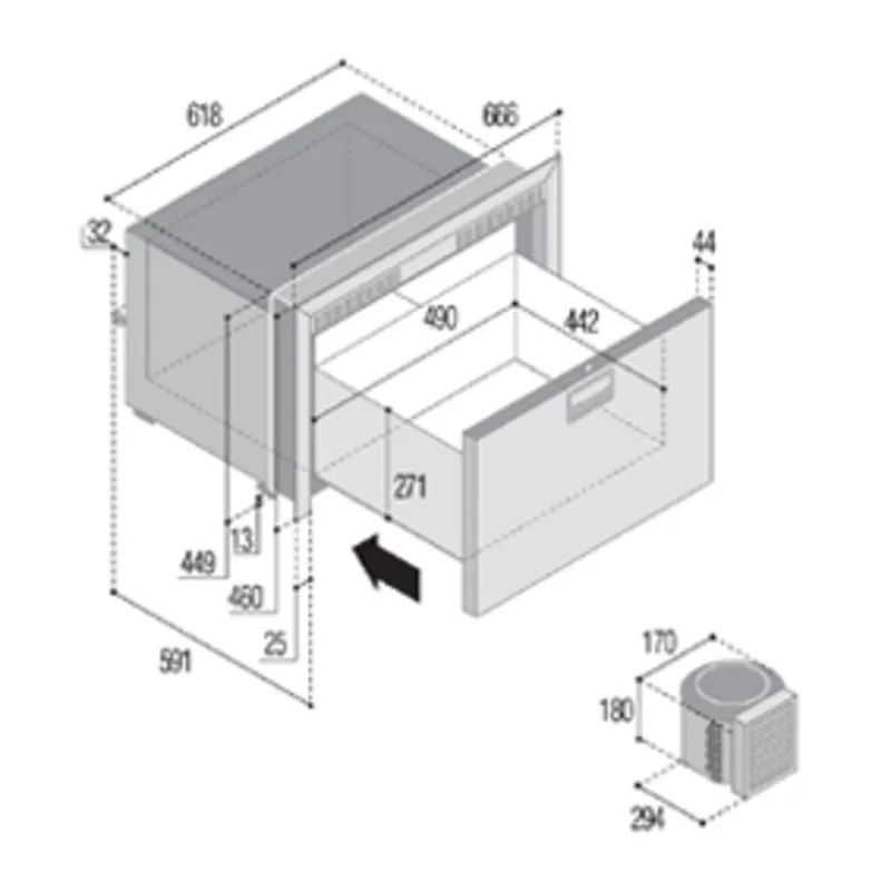 Niro Einbaugefrierlade 'Sea Drawer' Modell 'Dw70btx', 75l, 12/24v, Ext. Kompressor