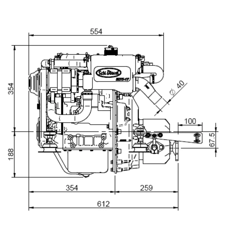 Solé Schiffsdiesel Mini 17 mit Technodrive Wendegetriebe Tmc40l, R=2.60:1