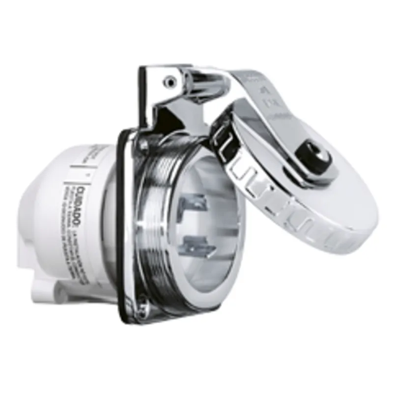 Nema-32a-Landanschlußstecker, Niro, 32a/230v, mit Erdanschluß und Deckel, Ip56