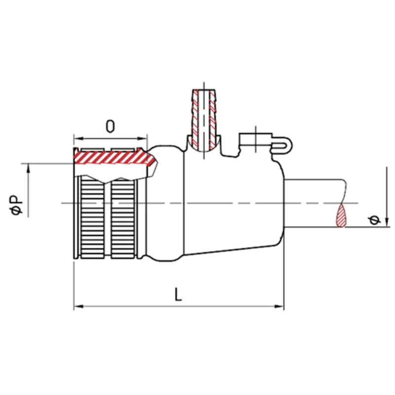 Radice Flexibles Innenlager Aus Gummi mit Wassereinlass, für Propellerwellen Ø40mm, Stevenrohre Ø60mm