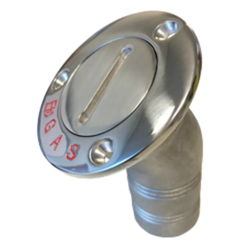 Niro Deckeinfüllstütze 'Gas', Schlauchanschluss Ø38mm, Flansch Ø76mm, 30° Modell