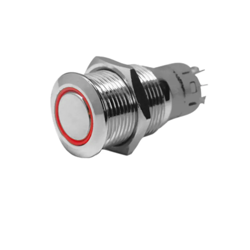 Niro Ring Led Druckschalter, On/Off, 24v, Bohrloch Ø16mm, Einbautiefe 36mm, Rot Led