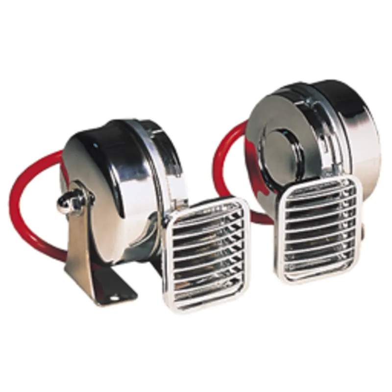 Messingverchromter Elektromagnetischer Signalhornsatz, Zweiklang, L=105mm, 12v, (110db(A)-410/490hz)