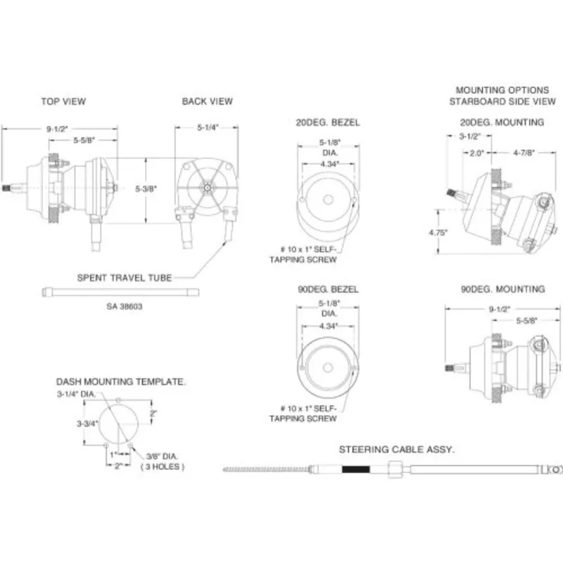 Seastar Safe-T Ii (No-Feedback) 3.2 Rotary Steuersystem mit Kabel 30' (9.15m)