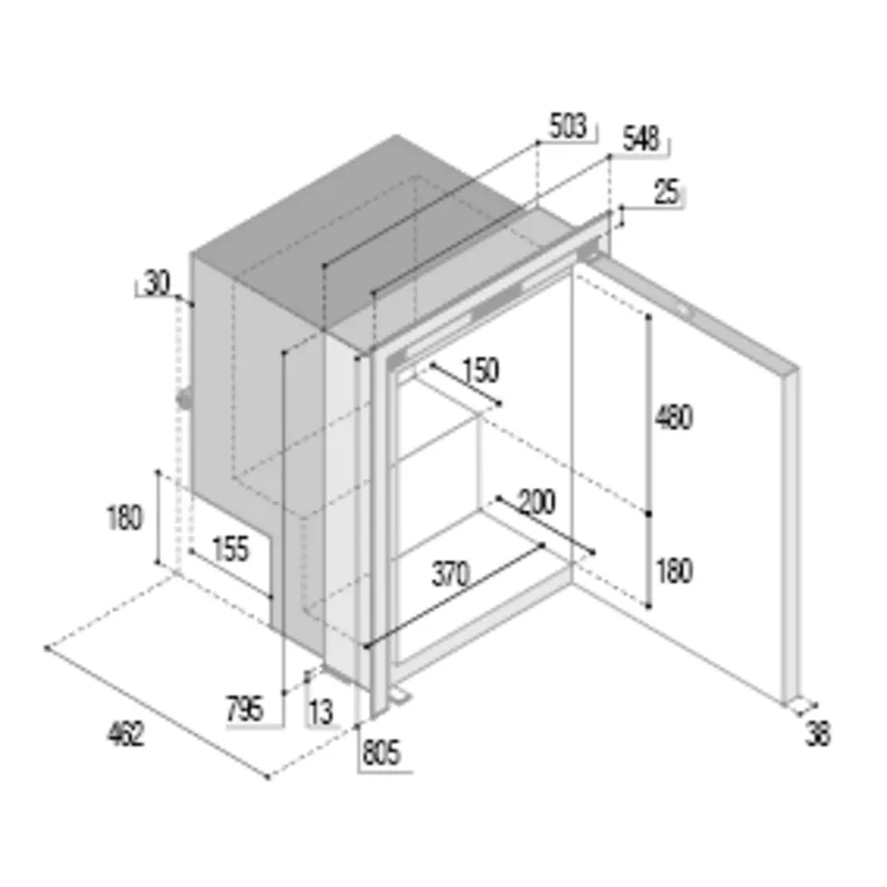 Niro Einbaukühlschrank 'Sea Steel' 'C85ix', 90l (Gefrierfach 12,8l) 12/24v, Int. Kompressor