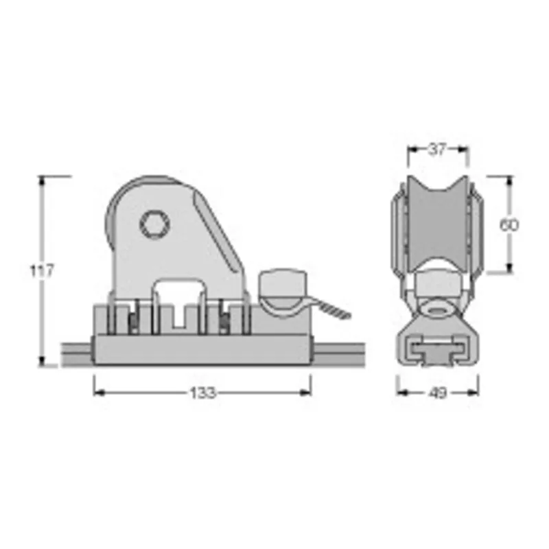 Antal Aluminium/Niro Genuaschlitten 32x6, mit Rolle, 133x49x117mm, Arbeitslast 2800kg