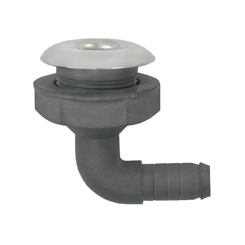 Kunststoff Rechtwinkliger Borddurchlass mit Niro Flansch, Ø2"X52mm, L=115mm, Flansch Ø82mm