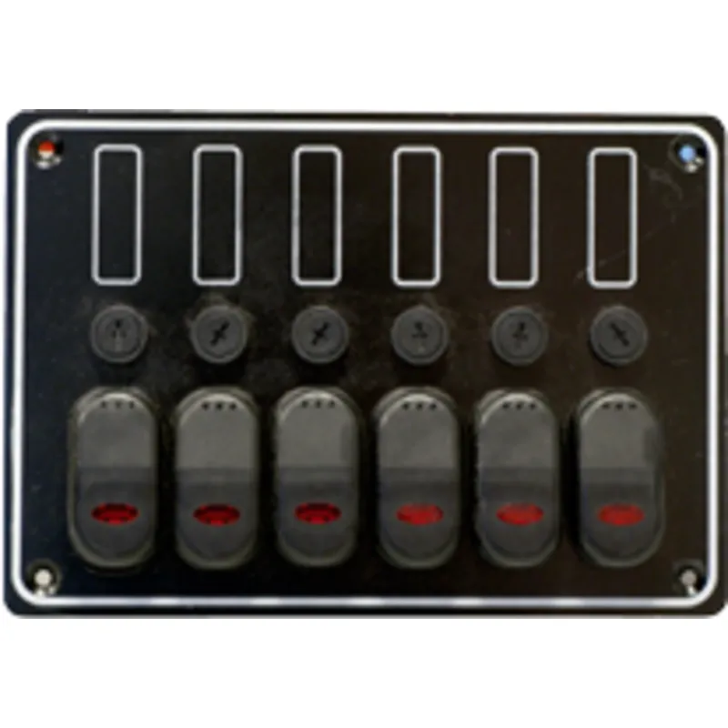 Aluminium Schalttafel, 12v, 6-Schalter, 15a Glassicherungen & Led-Indikator, Inkl. Labelsatz