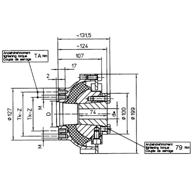 Centaflex Kupplung, M-160 3.2, Max. 500nm (Freizeit), D=60mm, Tk=80mm, Z=4x90°, M=M10