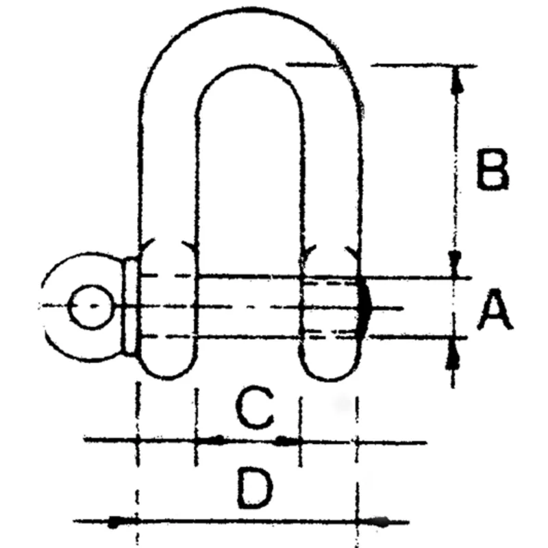 Niro Schäkel, A=Ø5mm, B=20mm, C=10mm, D=20mm (Bruchlast 1200kg)