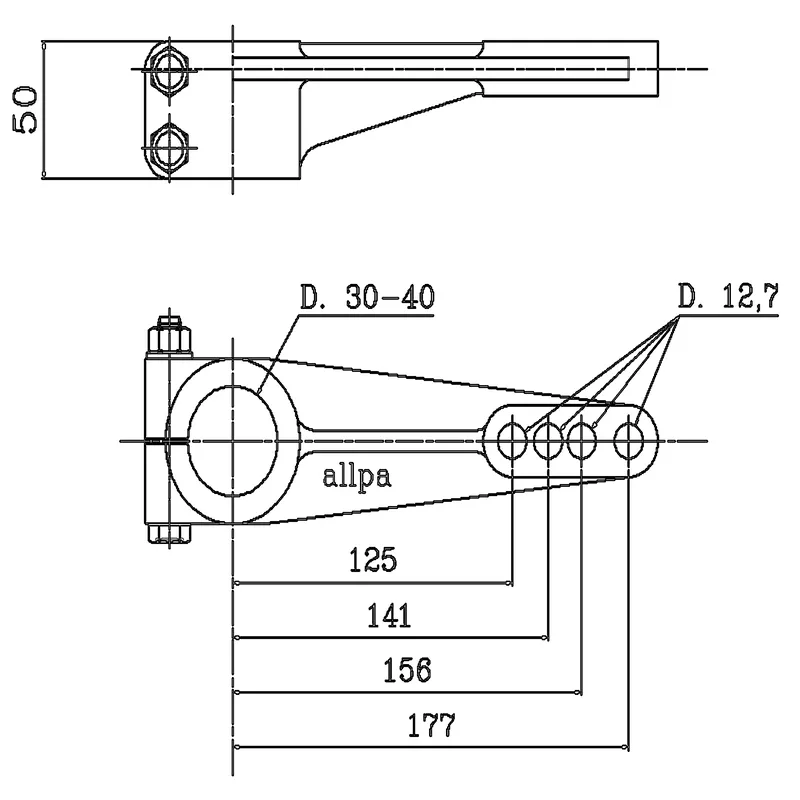Aluminium Ruderarm für Ruderwelle, Ø40mm