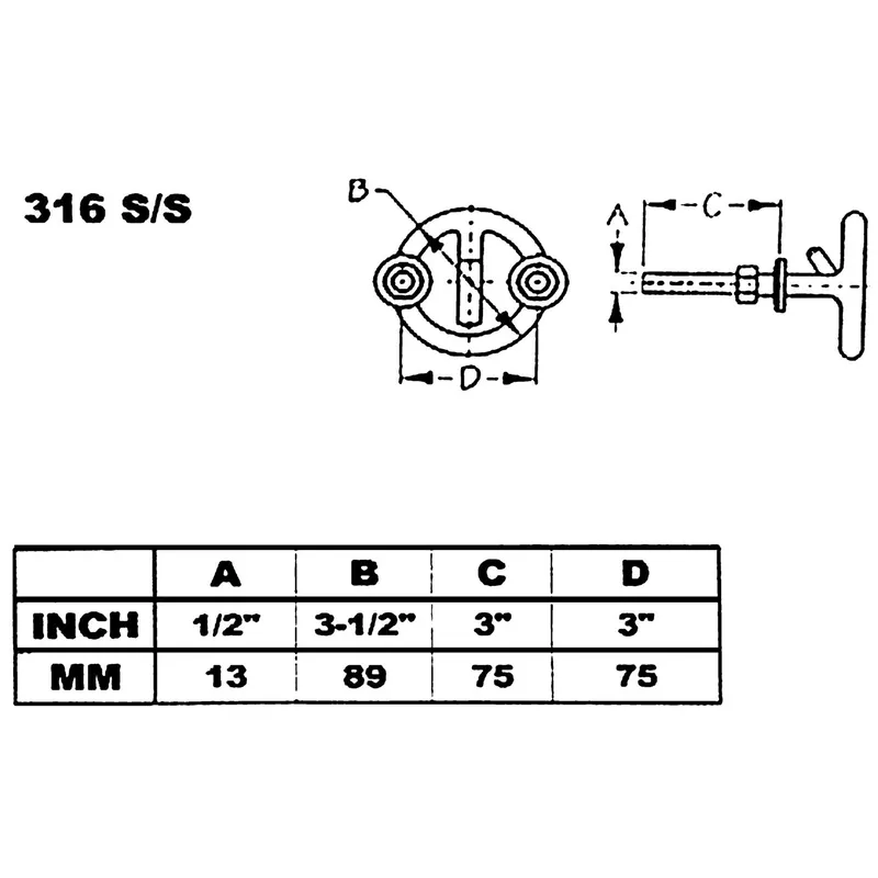 Niro Wasserskihaken, Materialstärke Ø12mm, Gewinde M10