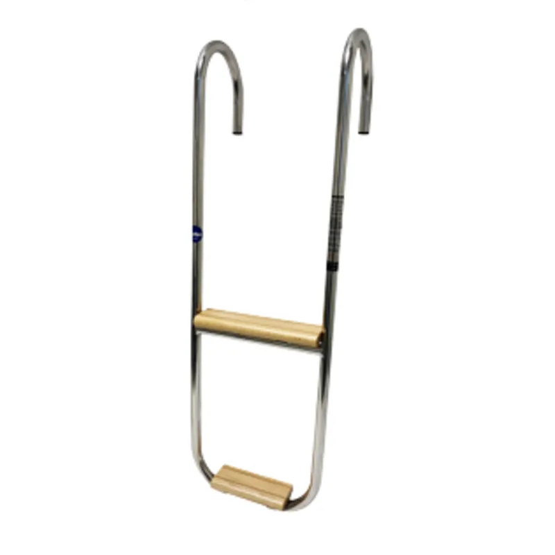 Niro Badeleiter 2-Stufen Festmontierter Spiegelstütze; Teak Holzene Stufen