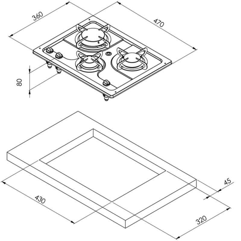 Gaskocher Niro, Brenner: 1x Klein/1x mittel/1x Groß