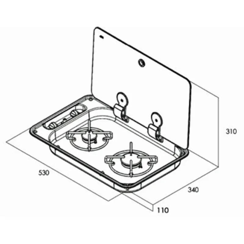 Gaskocher mit Abdeckplatte, Brenner: 1x Klein/1x mittel