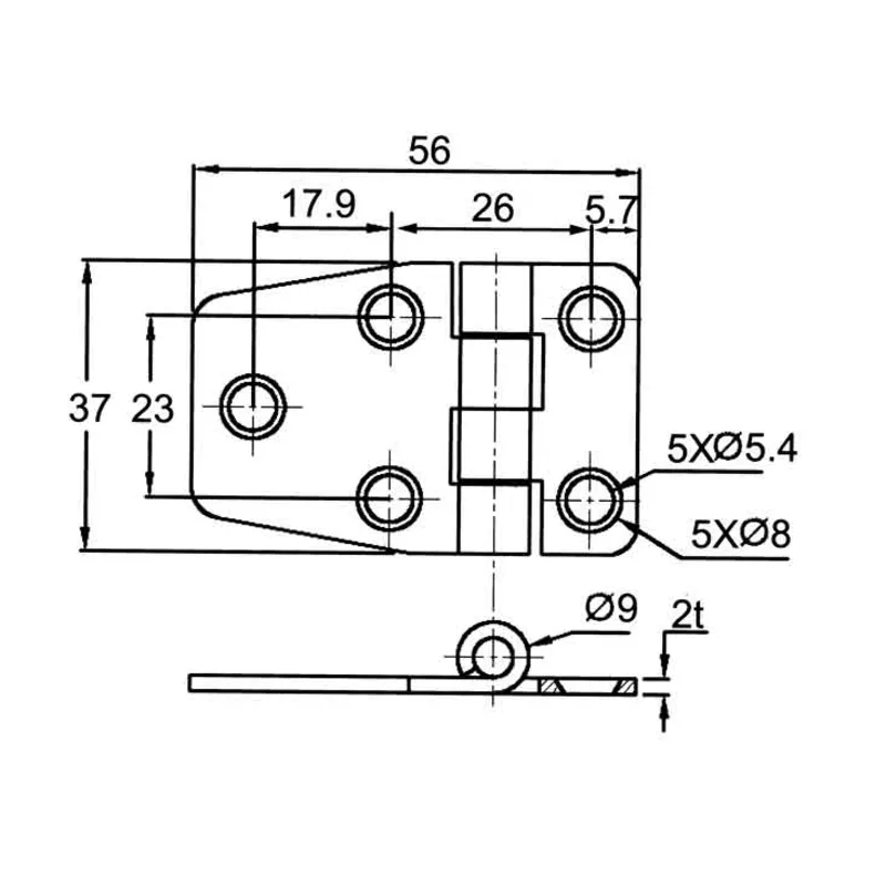 Niro Scharnier mit Abdeckung für Schranktüre, 56x37x2mm