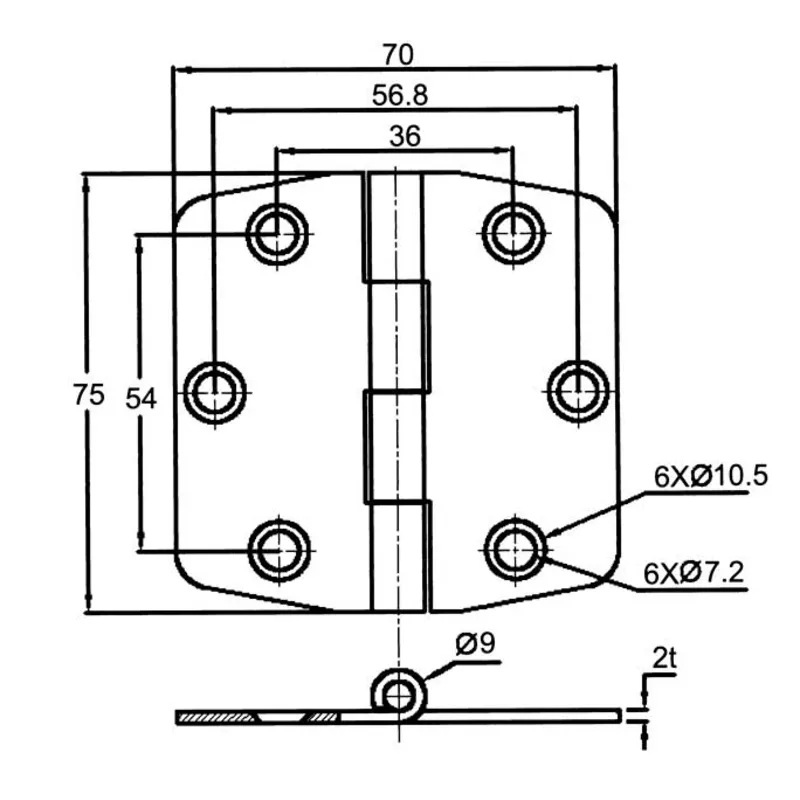 Niro Scharnier mit Abdeckung für Schranktüre, 75x75x2mm