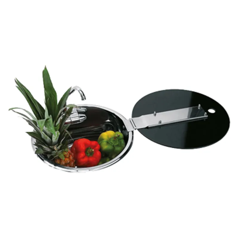 Edelstahlspüle, Rund, mit Gehärtetem Glasdeckel, 300x180mm Inkl. Kaltwasserhahn