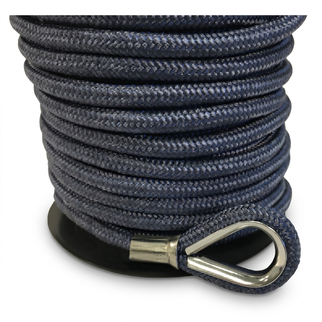 Polyester Blei-Ankerleine, 16mmx50m, Bleivorläufer=20m, Niro Kausch, Dunkelblau (Bruchlast 2100kg)