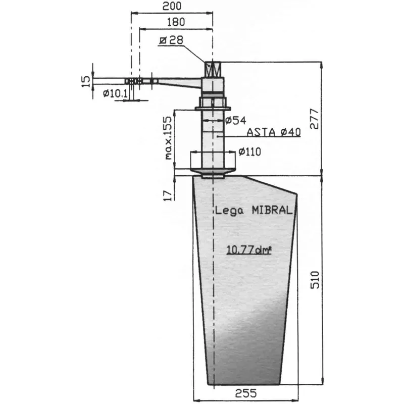 Radice Bronze Ruder Typ 16/11p, für Flachen Boden. Bootslänge: 8-12m