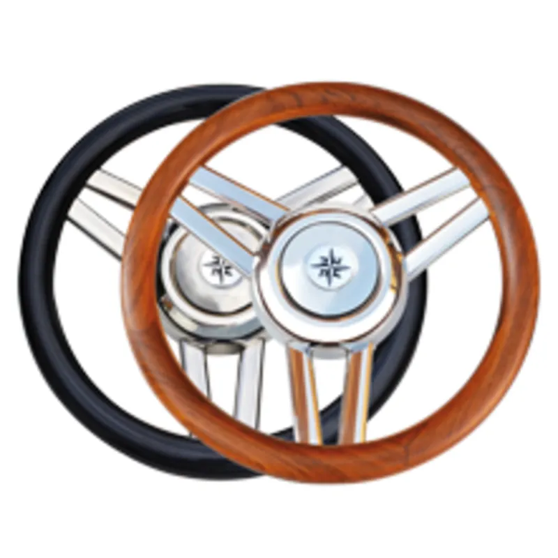 3-Speichen Steuerrad 'Modell 26l' Niro mit Holzgriff, Ø350mm, Tiefe 60mm