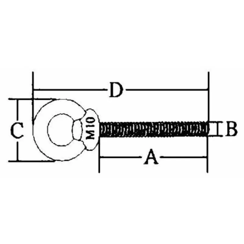Schraube mit Niro Auge, A=120mm, B=12mm, C=56mm, D=177mm