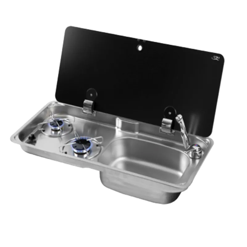 Gaskocher mit Spülbecken und Abdeckplatte, Brenner: 1x Klein/1x mittel