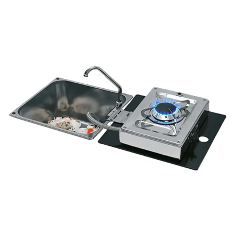 Kombi-Gasherd Aus Edelstahl mit Spüle und Klappbarem Kaltwasserhahn