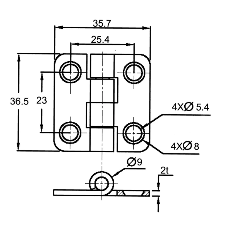 Niro Scharnier mit Abdeckung für Schranktüre, 37x36x2mm