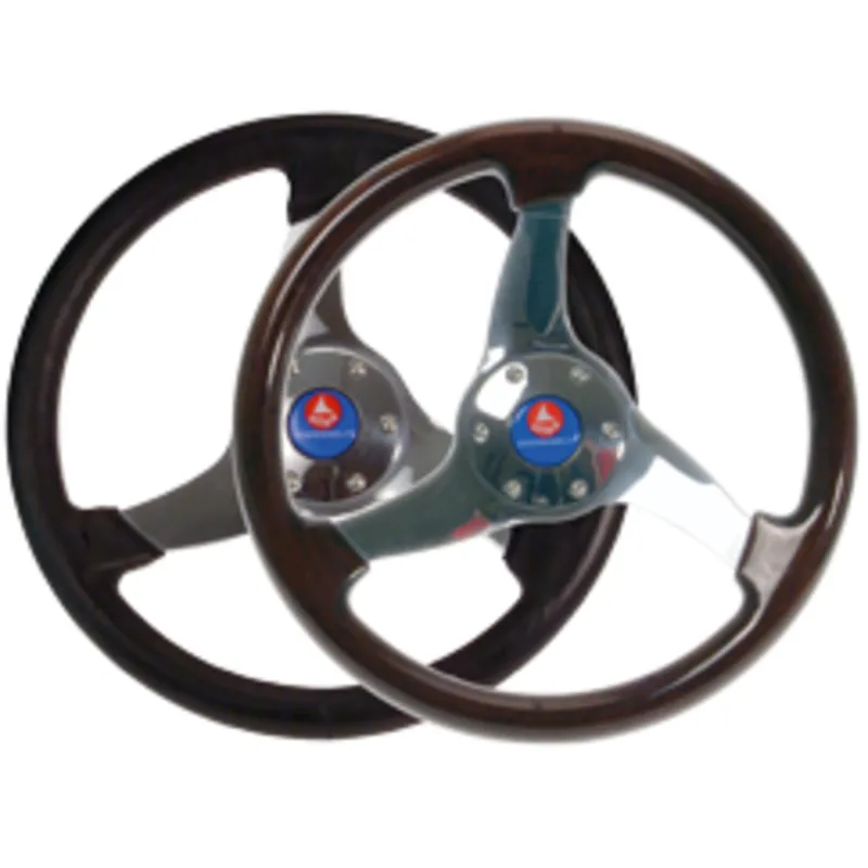 3-Speichen Steuerrad 'Elica' Niro mit Schwarzem Polyurethan Griff, Ø350mm, Tiefe 95mm