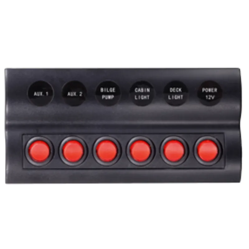 Kunststoff Schalttafel, 12v, 6-Schalter & Led-Indikator, Auto Fuse, Abm. 183x90mm, Wasserdicht, 2x5a, 2x10a, 2x15a Sicherungen