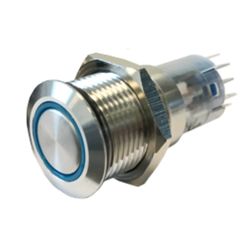Niro Ring Led Druckschalter, On/Off, 12v, Bohrloch Ø16mm, Einbautiefe 36mm, Blau Led
