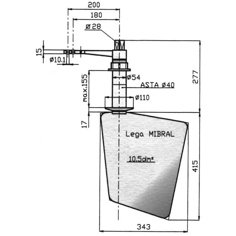 Radice Bronze Ruder Typ 14/10pp, für Flachen Boden. Bootslänge: 8-12m