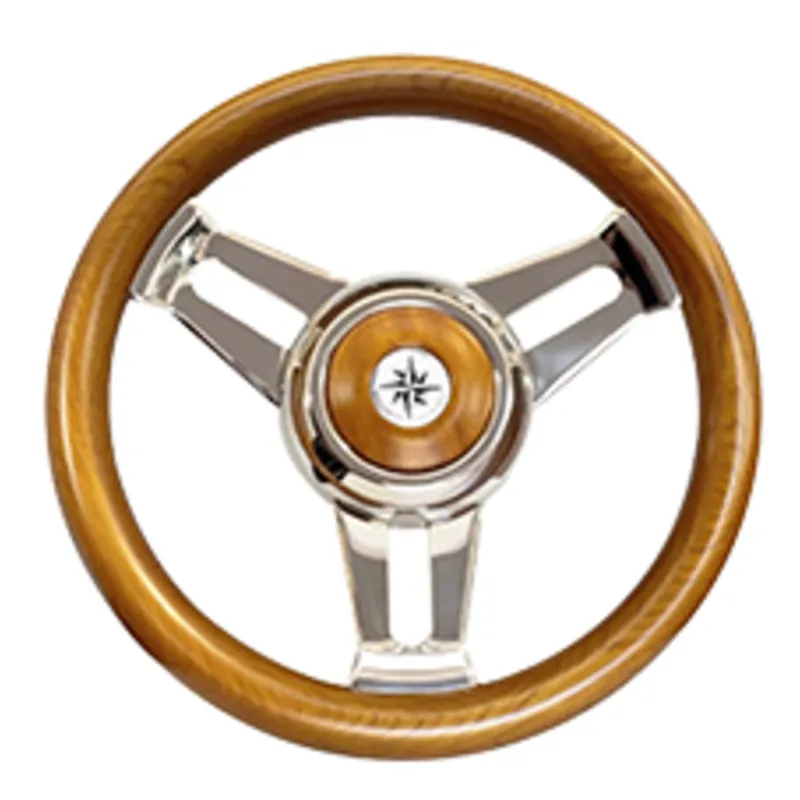 3-Doppelspeichen-Edelstahl-Lenkrad Modell 31 Teak, Ø=350mm