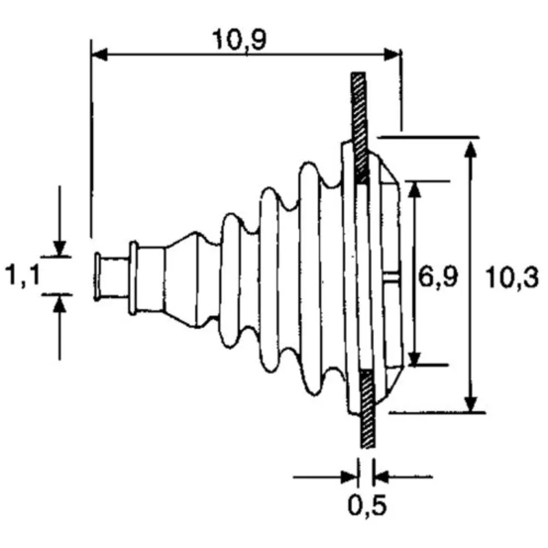 Kabeldurchführung/Balge Ohne Montagering, Bohrloch Ø70mm, H=109mm, Schwarz