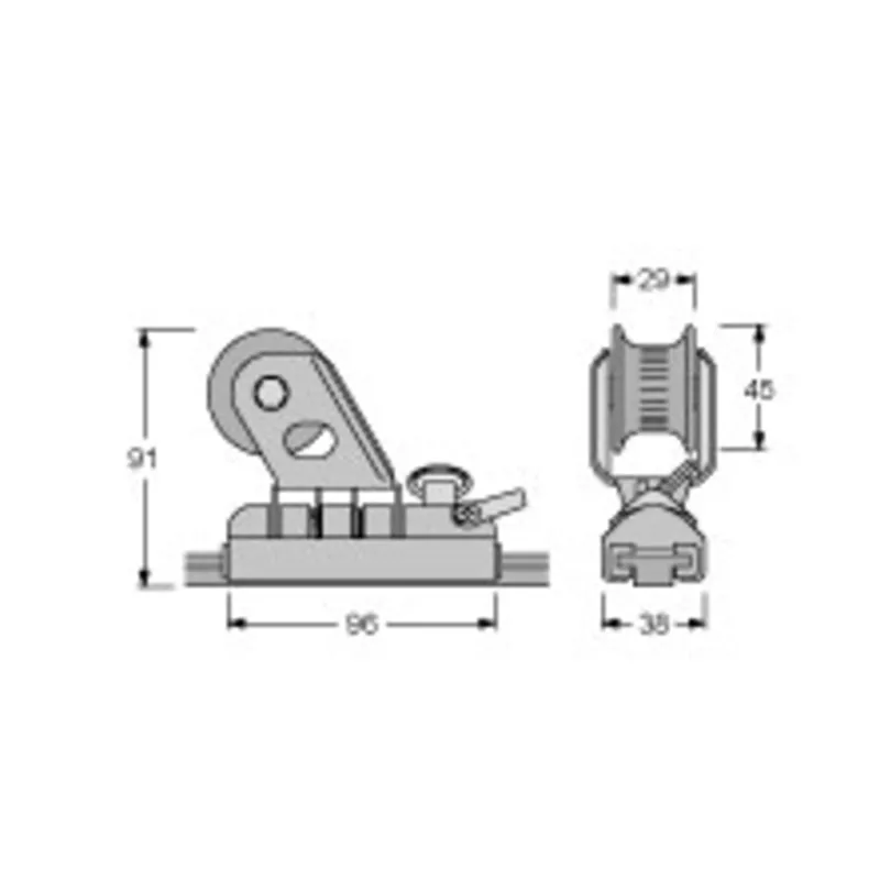Antal Aluminium/Niro Genuaschlitten 26x4, mit Rolle, 96x38x91mm, Arbeitslast 800kg