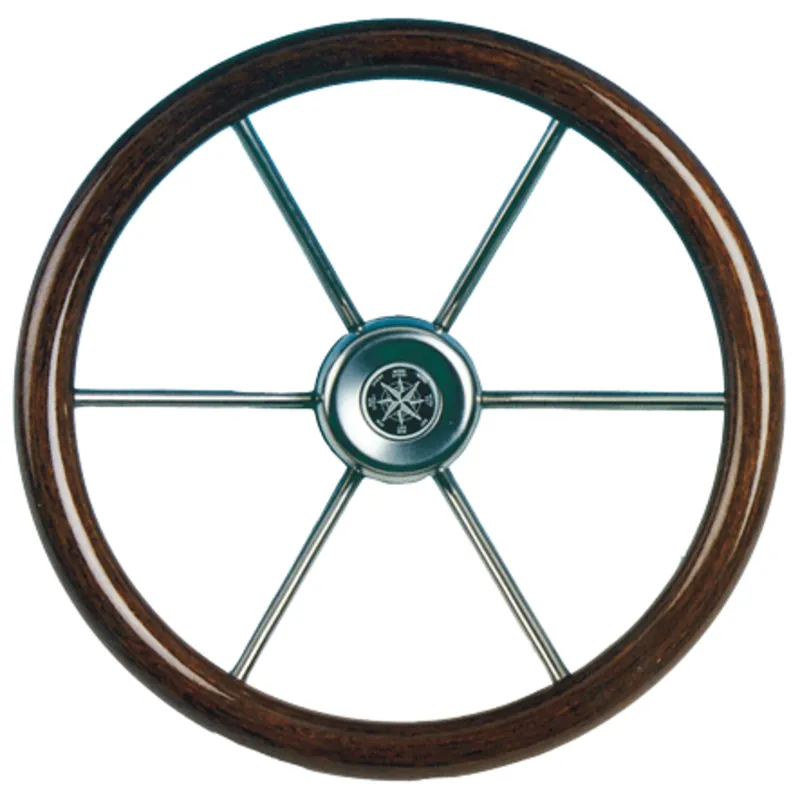 6-Speichen Steuerrad 'Leader Wood' Niro mit Mahagoni Griff, Ø360mm, Tiefe 100mm