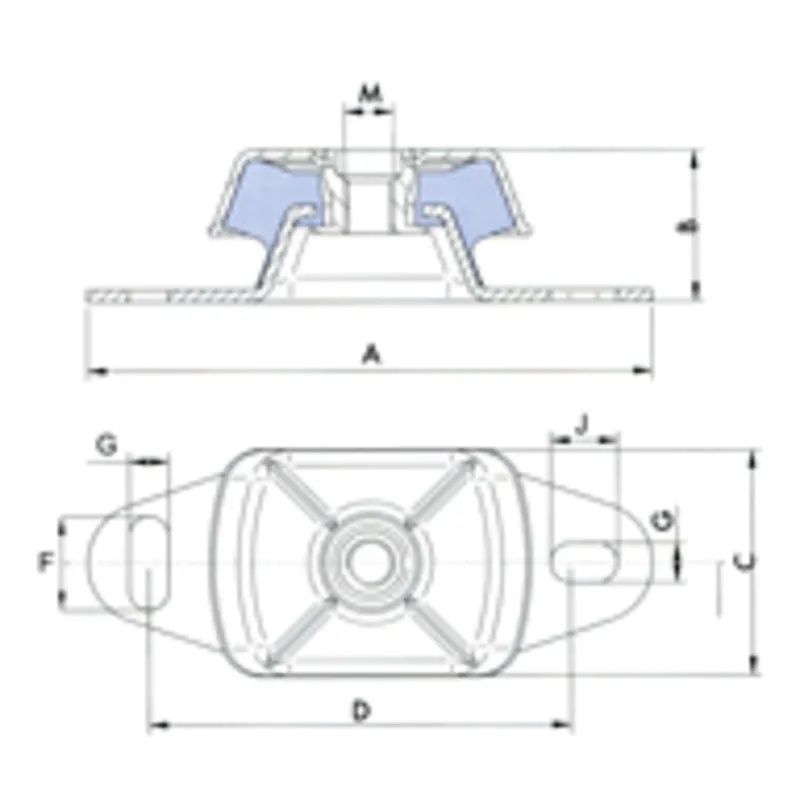 Elastisches Motorlager 'Small', 45° Shore, Stift M12, Abm. 120x60x40mm, Max. 45kg