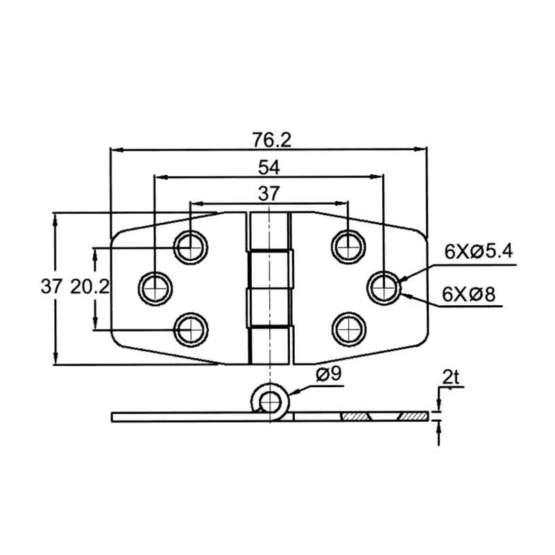 Niro Scharnier mit Abdeckung für Schranktüre, 76x37x2mm
