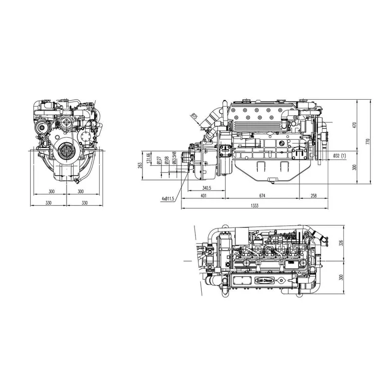 Solé Schiffsdiesel Sm 103 76 Hp mit Technodrive Wendegetriebe Tm93, Untersetzung R=2.40:1