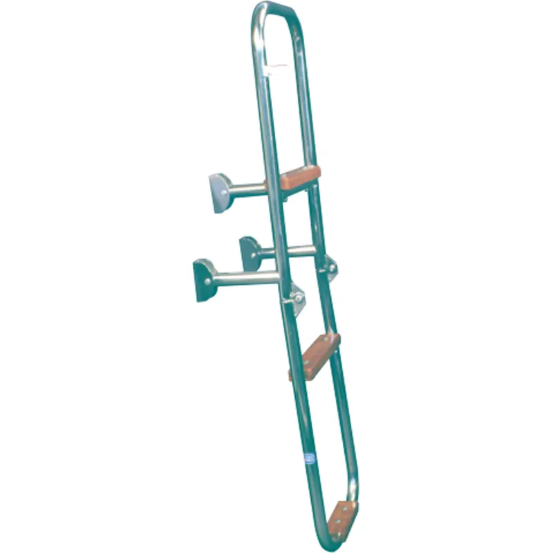 Niro Badeleiter, 3-Stufen mit Holz Ausgekleidet, Abm. Ausgeklappt 240x930mm, Rohr Ø20mm