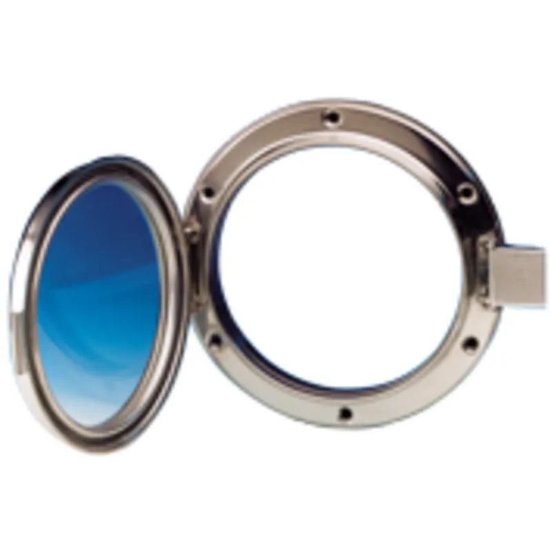 Niro Bull-Auge, Ø215mm, aufklappbares Modell mit Bruchsicherem Glas, Lochmaß Ø166mm
