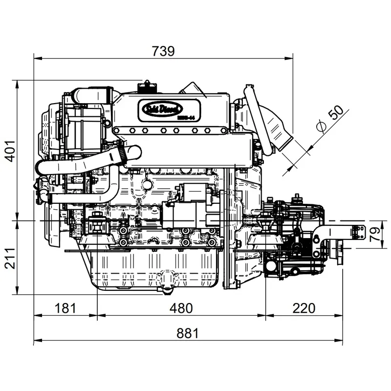Solé Schiffsdiesel Mini 44 mit Technodrive Wendegetriebe TMC60P, R=2.00:1
