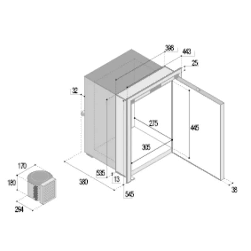 Niro Einbaukühlschrank 'Sea Steel' 'C42lx', 40l (Gefrierfach 3,6l) 12/24v, Ext. Kompressor