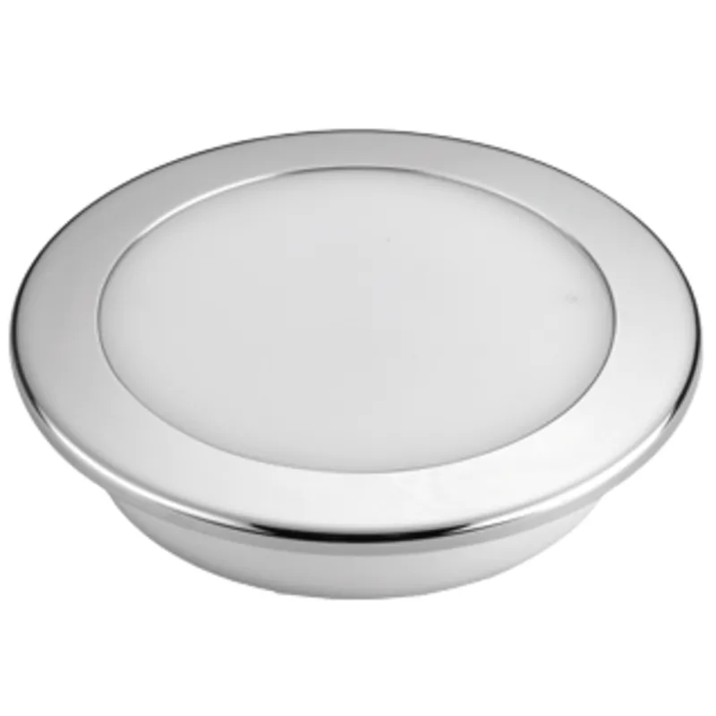 Kunststoff Led-Deckenleuchte mit Niro Ring, Ø155mm, Einbau, 12v/9,3w, Led 26x 5ø, Warm White