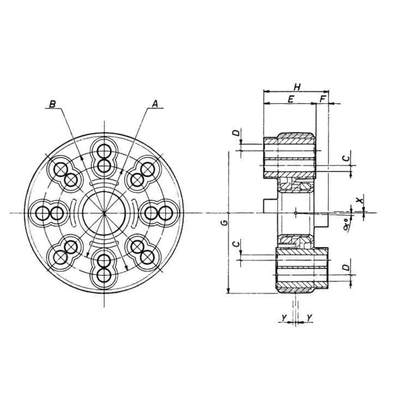 Gummikupplungen Bis 200nm, Lochkreis Ø82,5 & 108mm, Breite 44mm