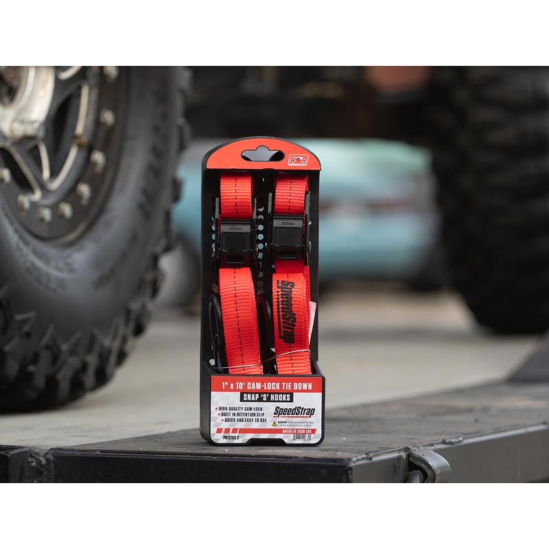 Speedstrap 25mm Cam-Lock Spannband mit S-Haken und Soft-Schlaufe (2er- Pack) - Rot